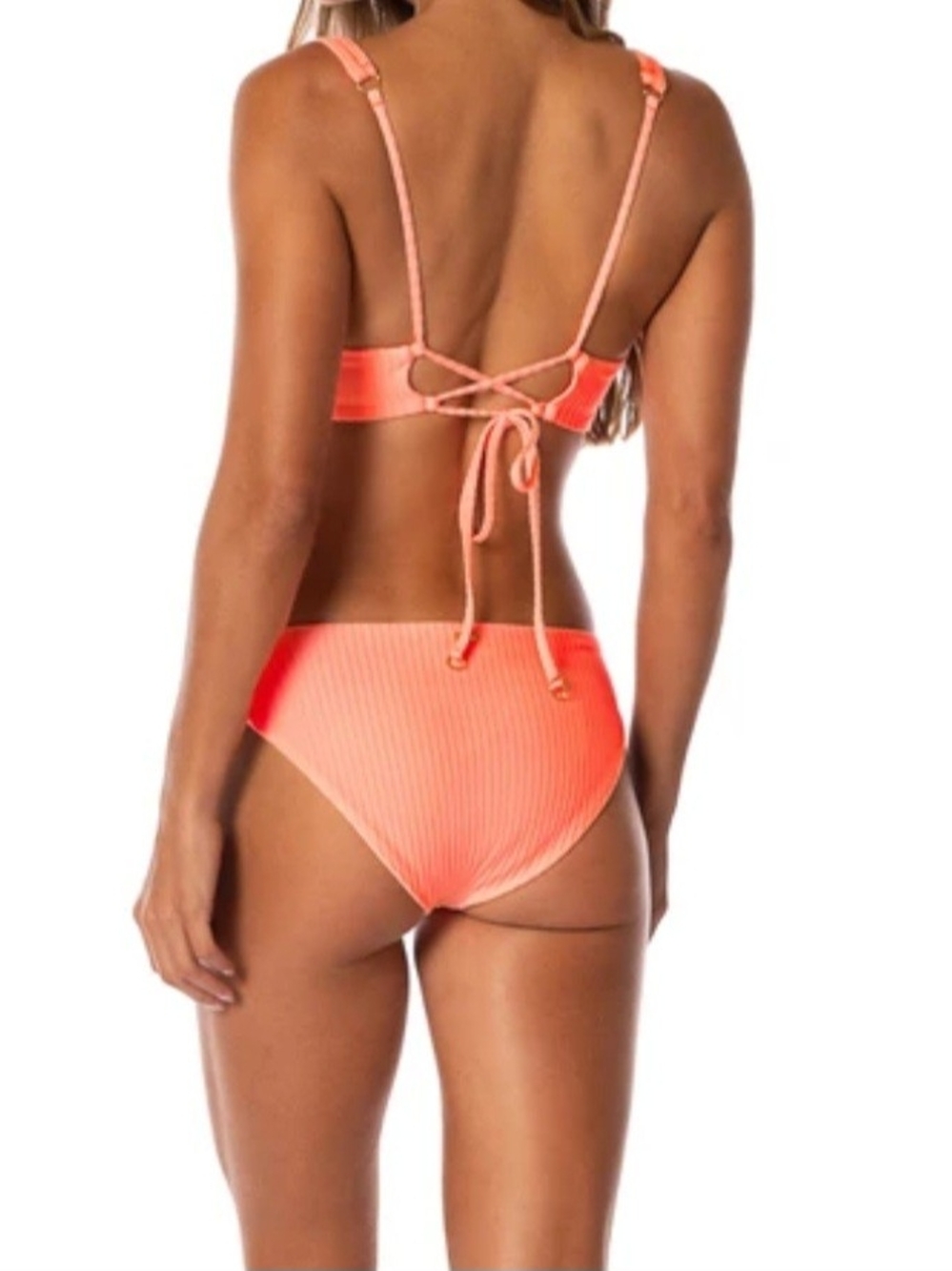 Magi Coral Ribbed Lace-Up Bikini Set - Women Swim
